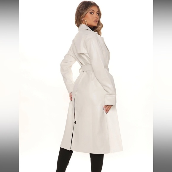Fashion Nova White Faux Leather Martinis In The City Trench Coat - Picture 3 of 13